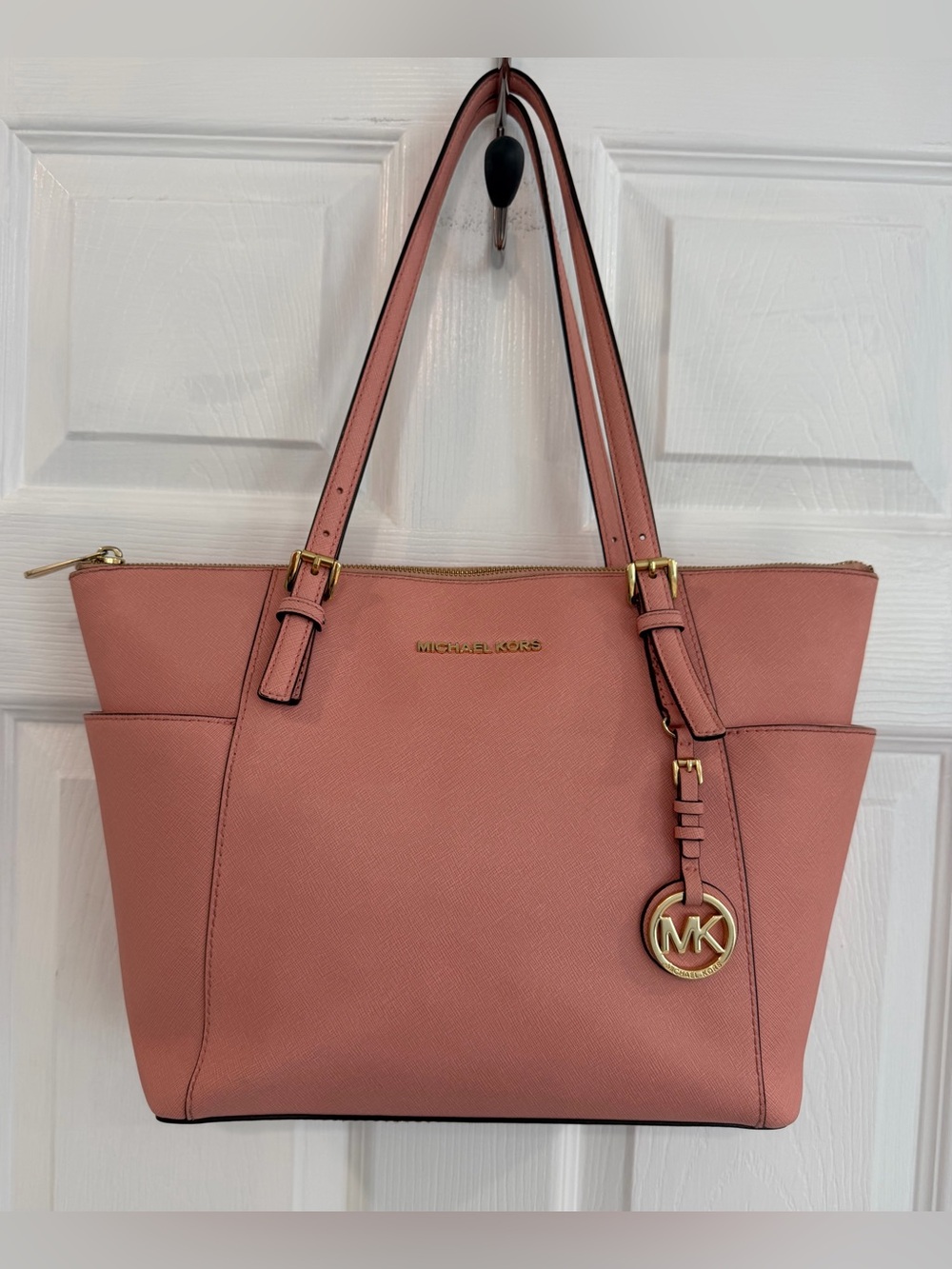 Michael Kors Rose Pink Saffiano Leather Tote with Gold Hardware